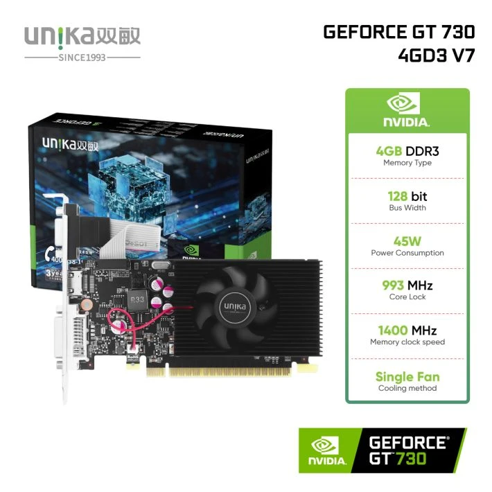 UNIKA GeForce GT 730 4GB DDR3 128-bit Graphics Card (GT 730 4GD3 V7)